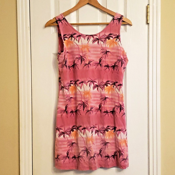 Waikiki Hawaii Womens Tank Top Swim Cover Size XL Vintage Pink Palm Trees Aloha - Picture 2 of 8